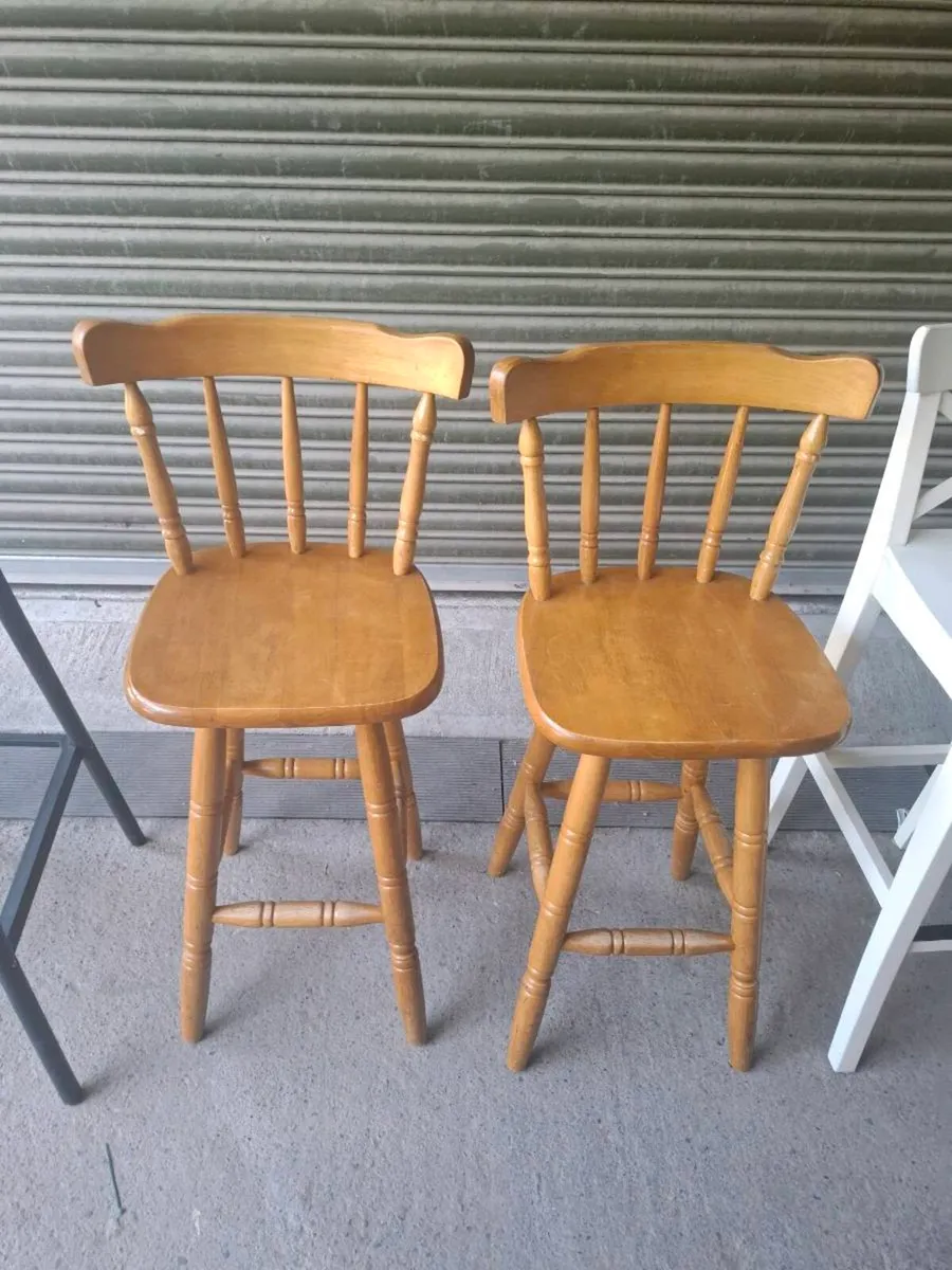 Pair of Solid Rubberwood Bar Stools (DELIVERY) - Image 1