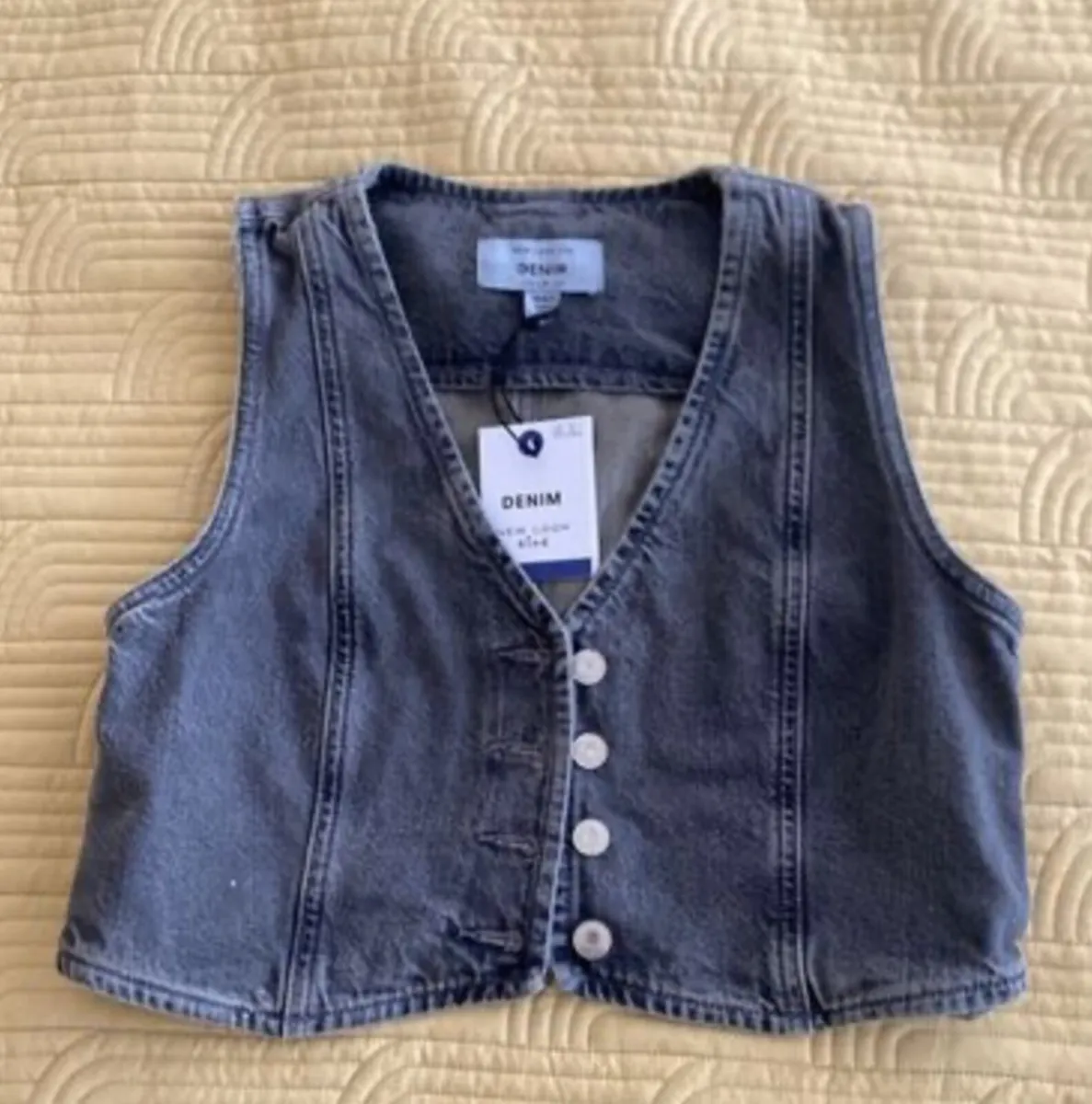 New Look Grey Crop Denim Waistcoat Size 10 UK - Image 1