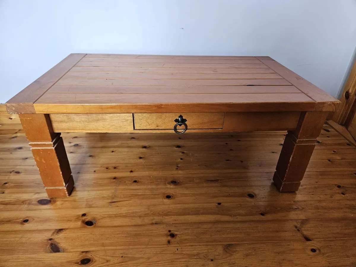 Rustic Solid Wood Coffee Table with Storage Drawer - Image 2