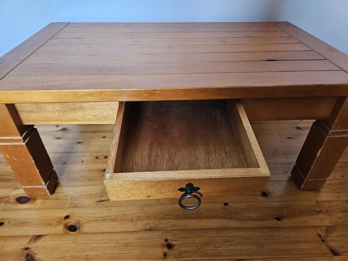 Rustic Solid Wood Coffee Table with Storage Drawer - Image 3