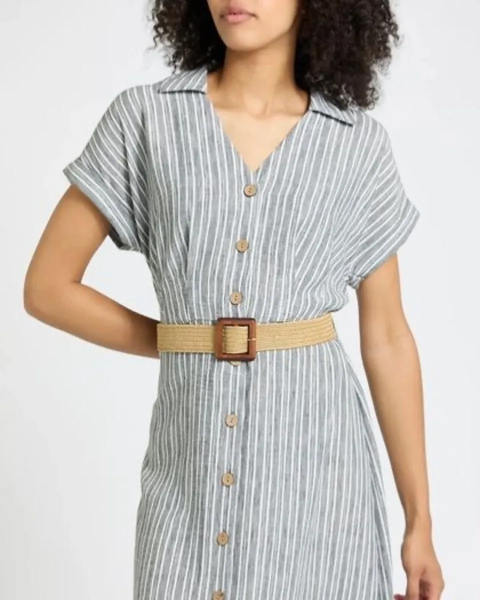 NEW Ladies Gray stripe midi dress features a butto - Image 2