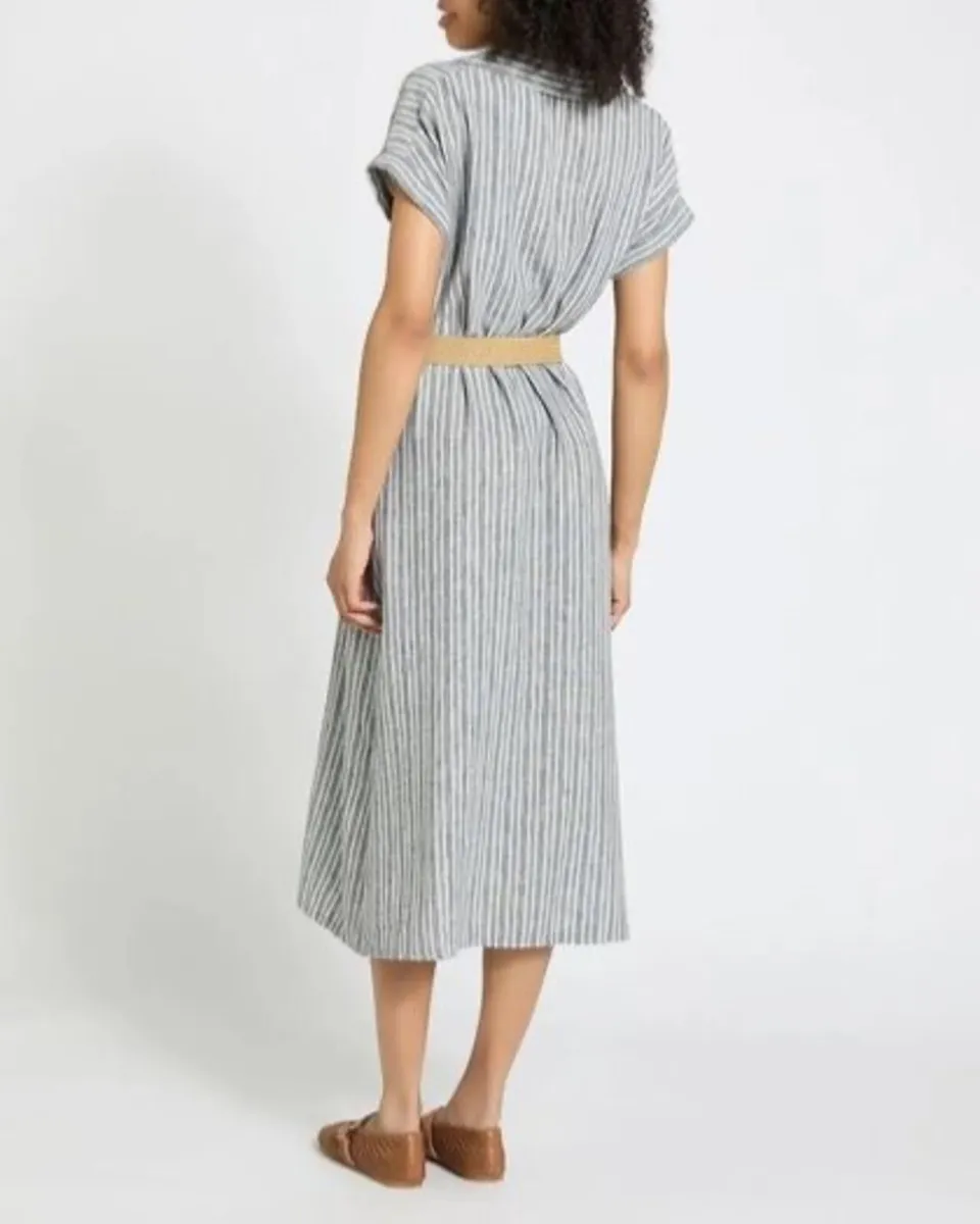 NEW Ladies Gray stripe midi dress features a butto - Image 3