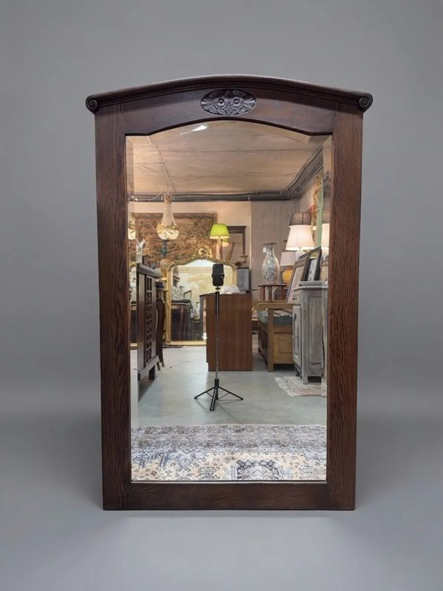 Early 20th Century Antique Belgian Oak Mirror - Image 1