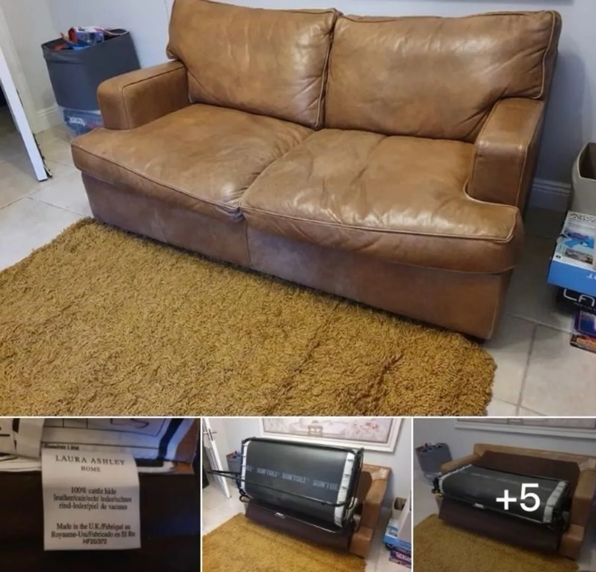 Laura Ashley Leather sofa bed - Image 2