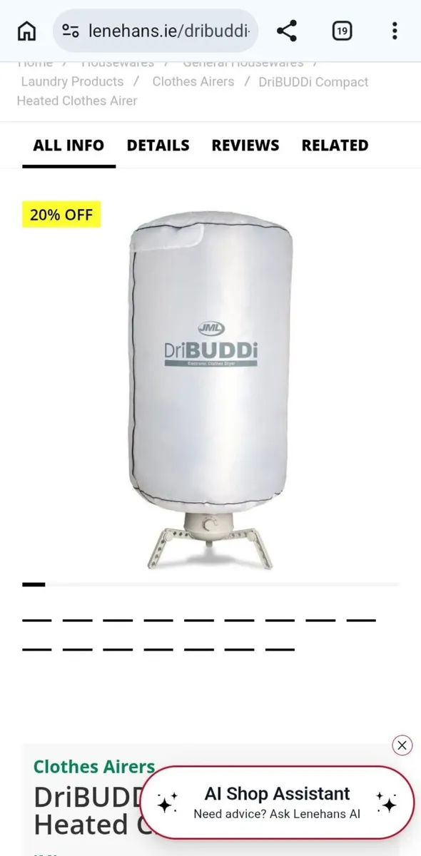 DriBUDDi Compact Heated Clothes Airer dryer
