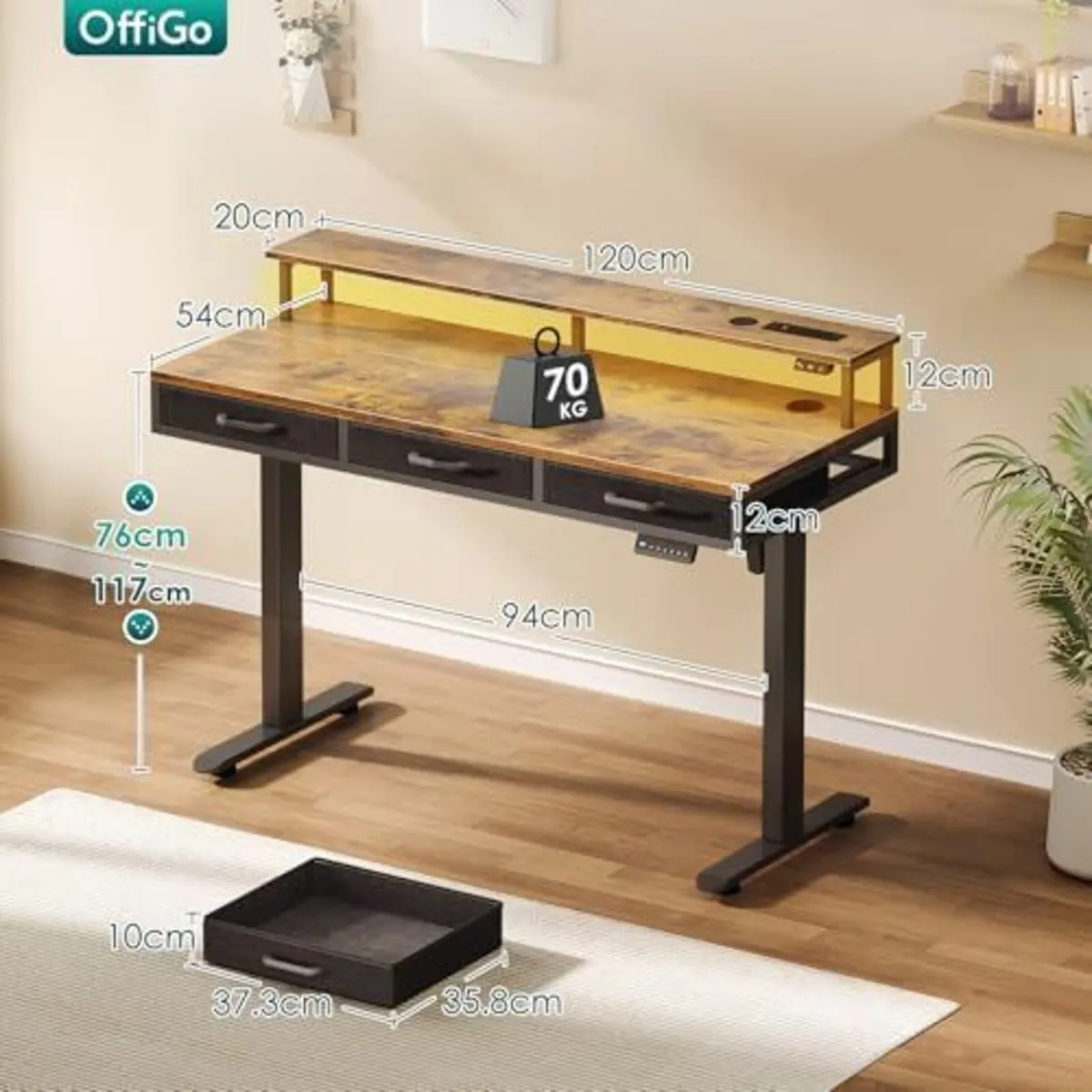 120 x 54cm Electric Standing Desk - Height Adjusta - Image 2