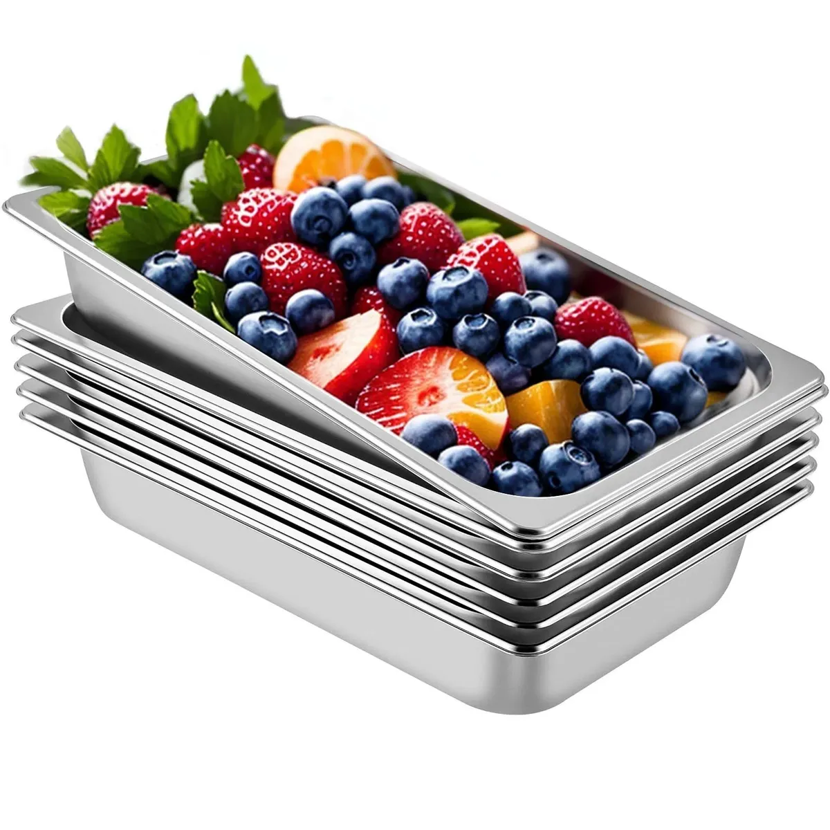 6 Pack Full Size Steam Table Pans - 13L Capacity - - Image 1