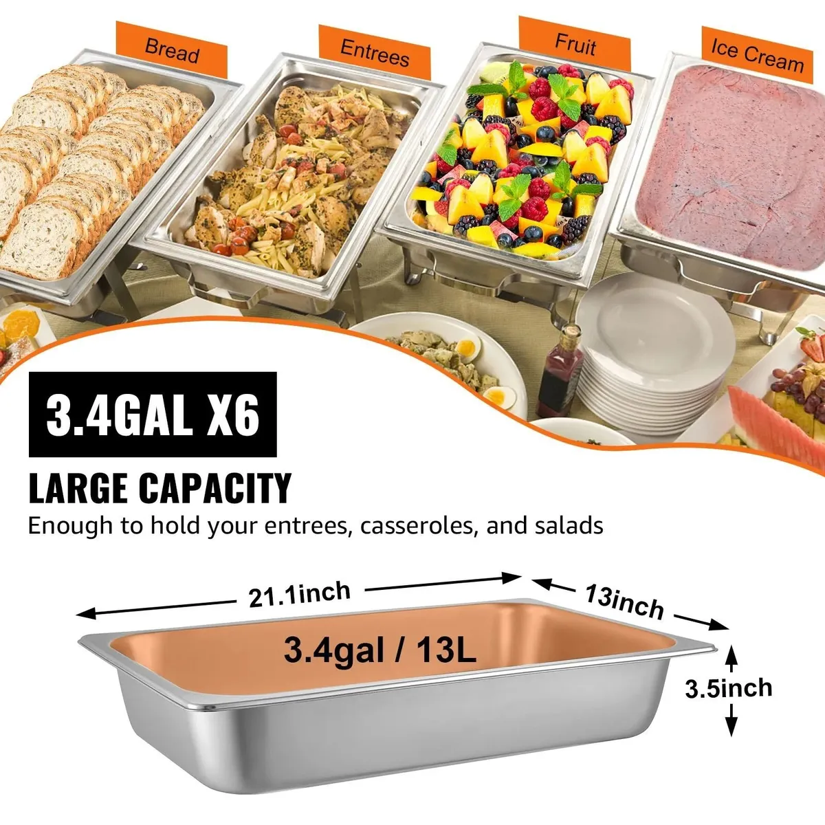 6 Pack Full Size Steam Table Pans - 13L Capacity - - Image 4