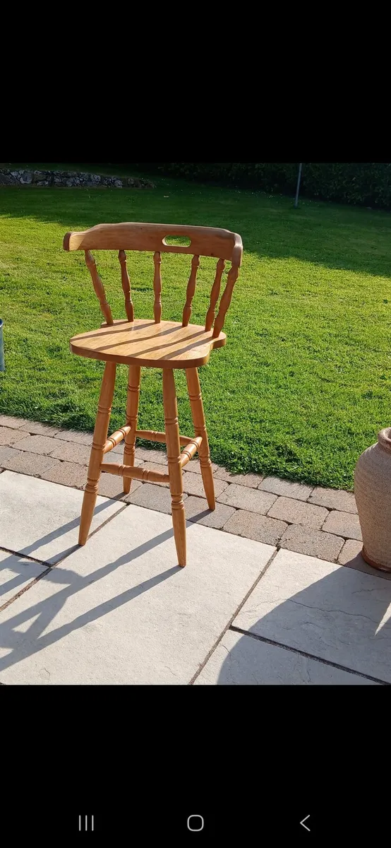 Tall wooden stool with back - Image 1