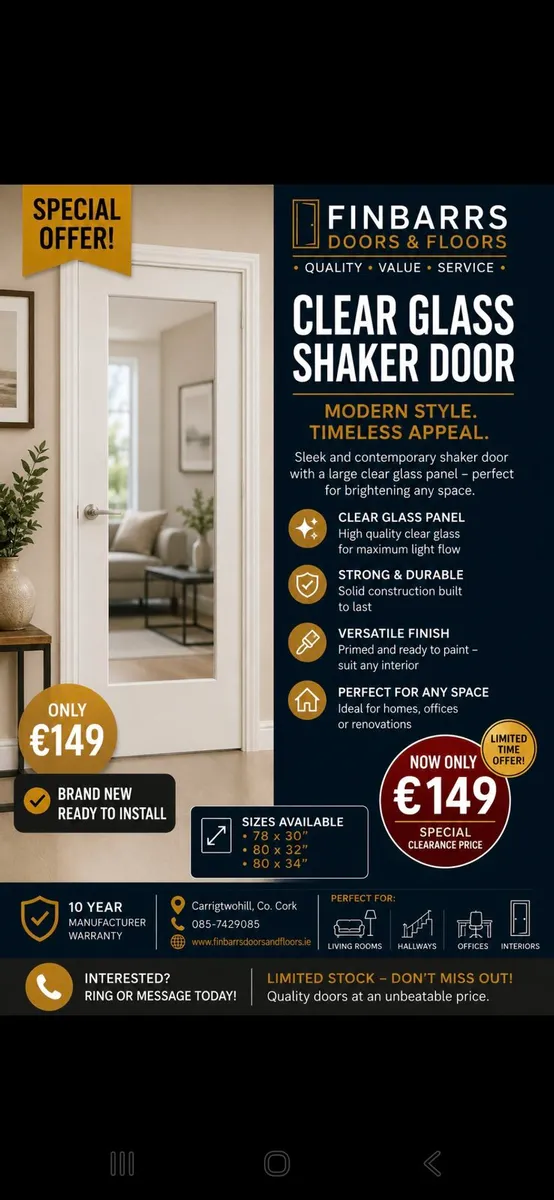 SPECIAL OFFER Deanta White Shaker Clear Glass door