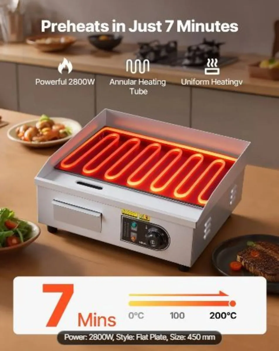 Commercial Electric Griddle, 450 x 300 mm, 2800W - Image 2