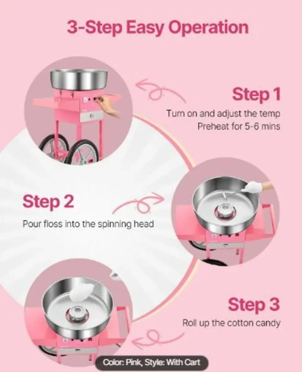 Electric Cotton Candy Machine with Cart, 1000W - Image 4