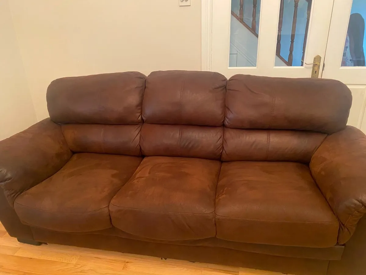 3 & 2 brown saude couches - Image 1