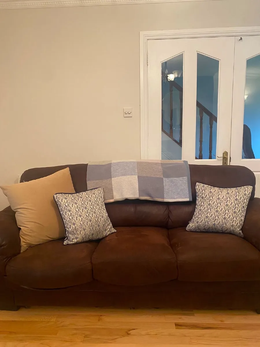 3 & 2 brown saude couches - Image 2