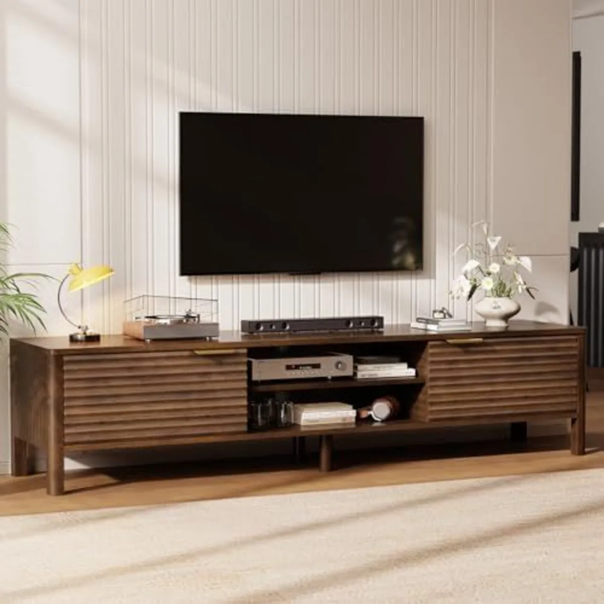 180cm Wooden TV Stand Cabinet with Storage and Adj - Image 1