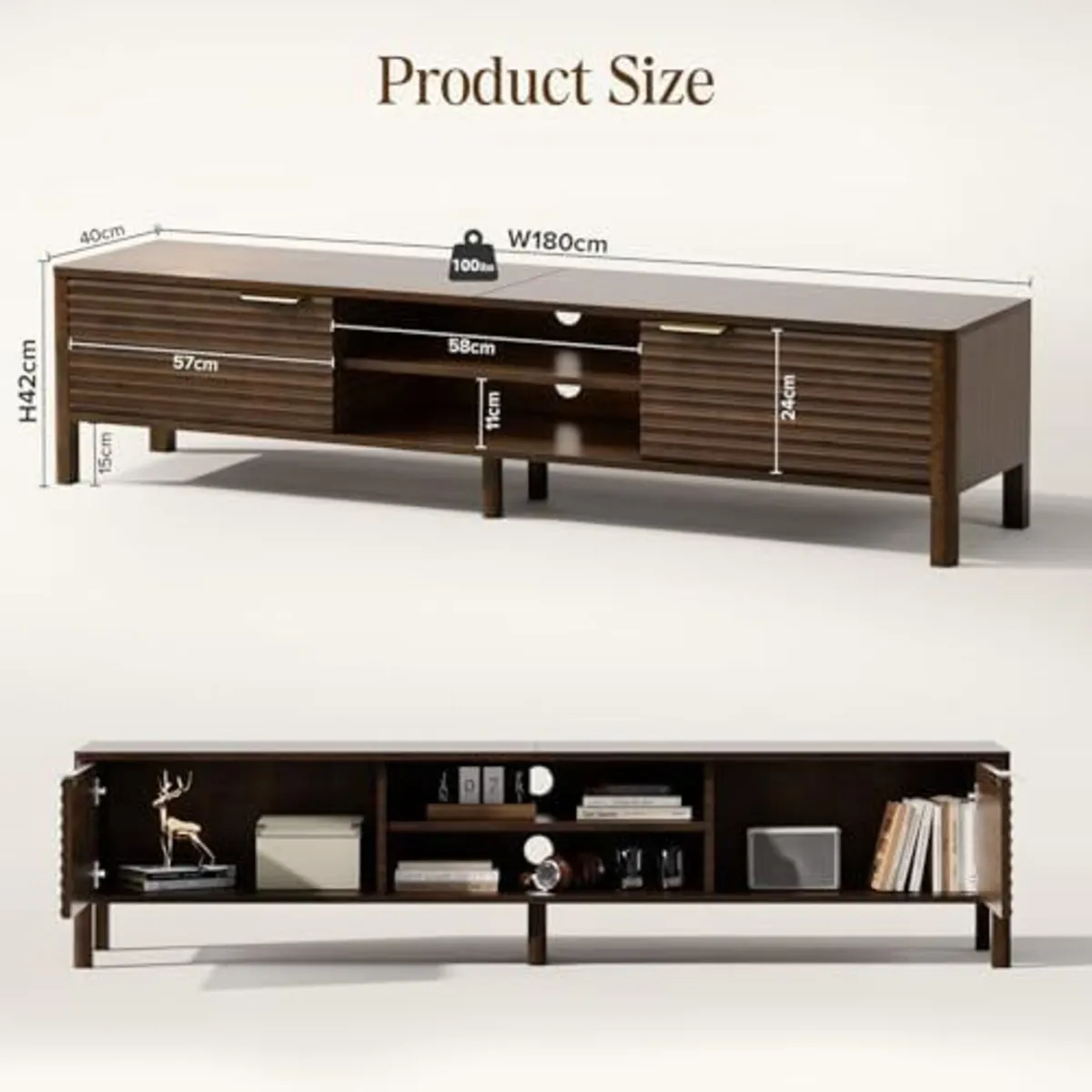 180cm Wooden TV Stand Cabinet with Storage and Adj - Image 3