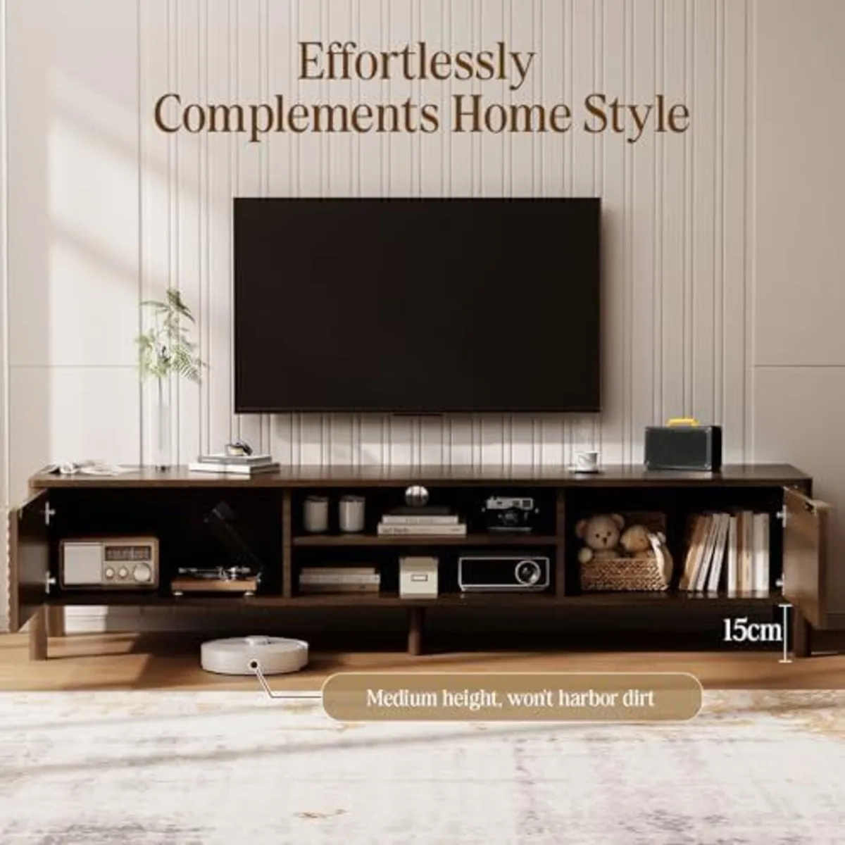 180cm Wooden TV Stand Cabinet with Storage and Adj - Image 4