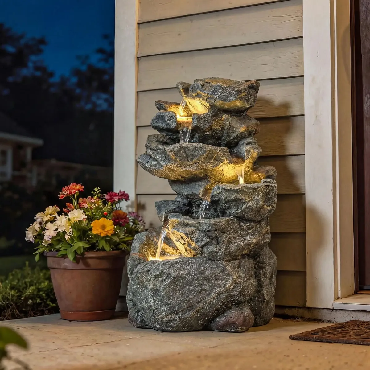 6 Tier Outdoor Water Fountain with LED Lights and - Image 1