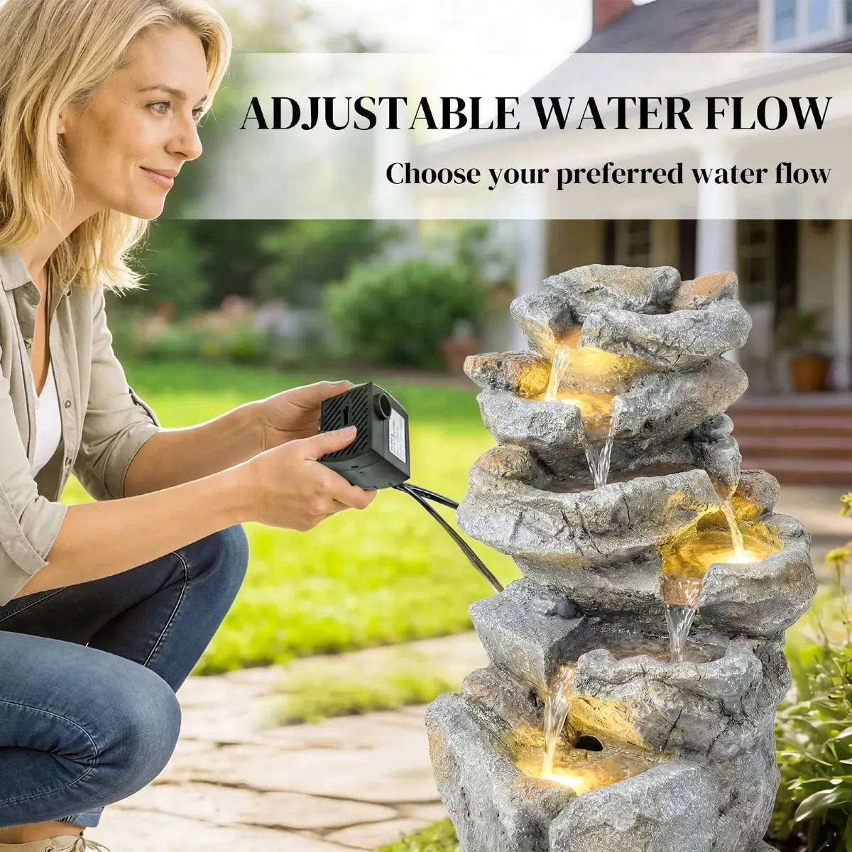 6 Tier Outdoor Water Fountain with LED Lights and - Image 4
