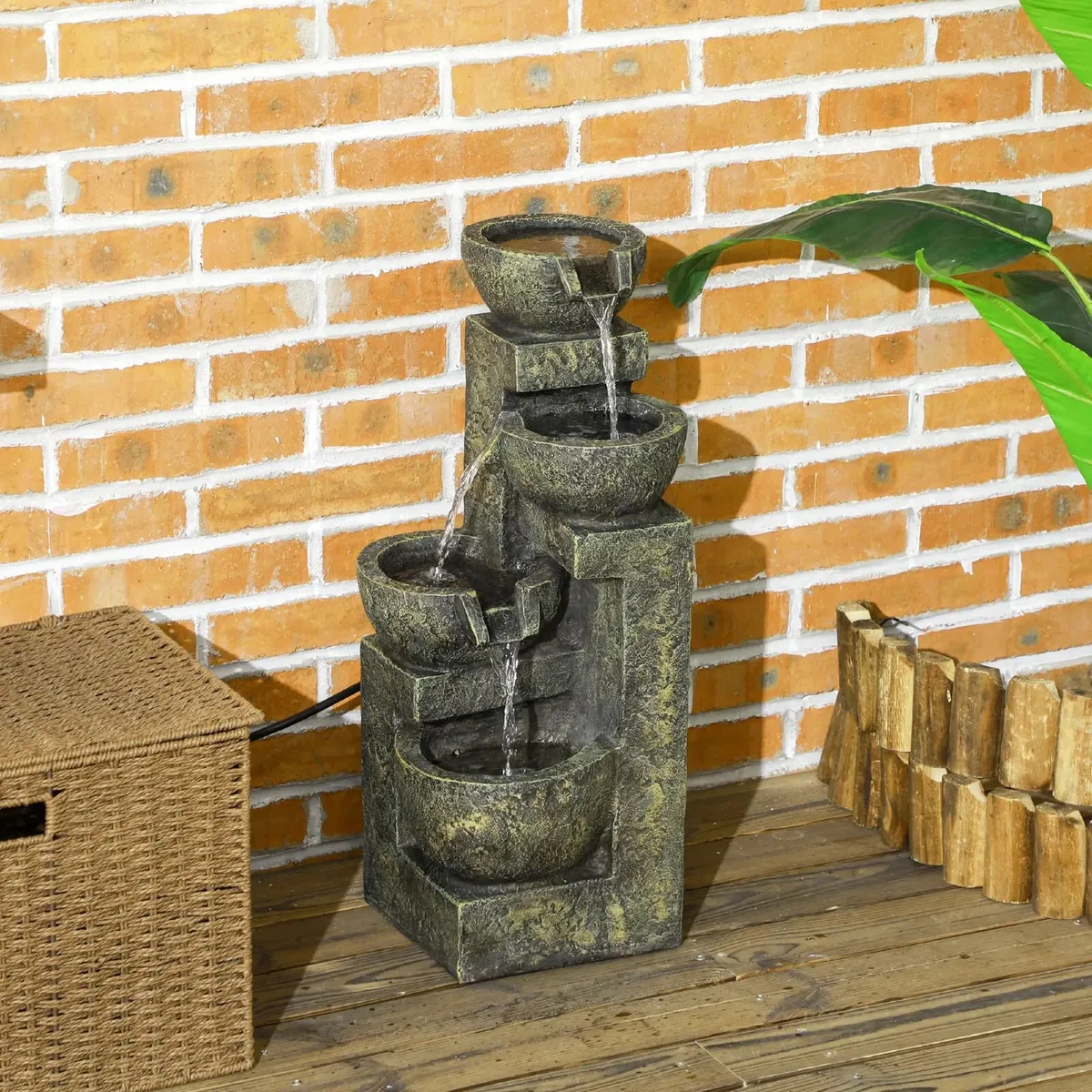 4 Tier Garden Water Fountain with Stone Look Bowls - Image 1