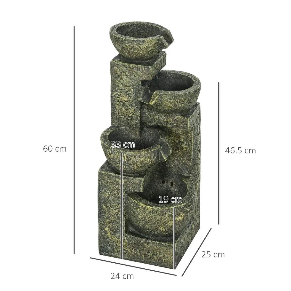 4 Tier Garden Water Fountain with Stone Look Bowls - Image 2
