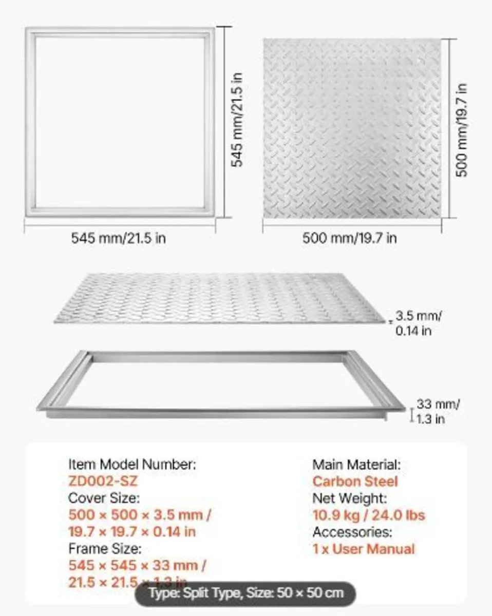 Manhole Cover with Frame, 500 x 500mm - Image 3