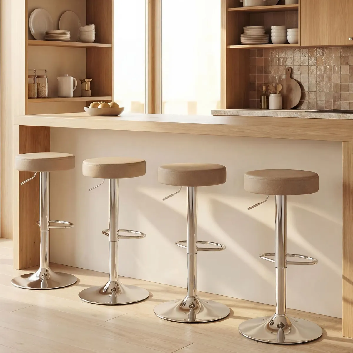 Set of 2 Swivel Bar Stools PU Leather Height Adjus - Image 1