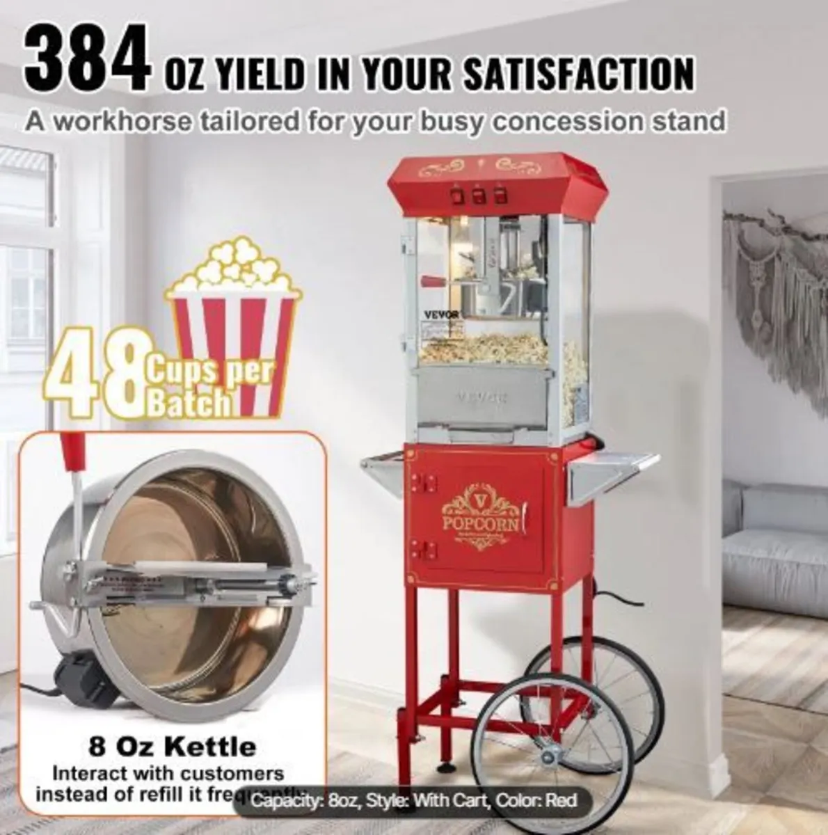 Popcorn Maker with Cart, 850W - Image 2