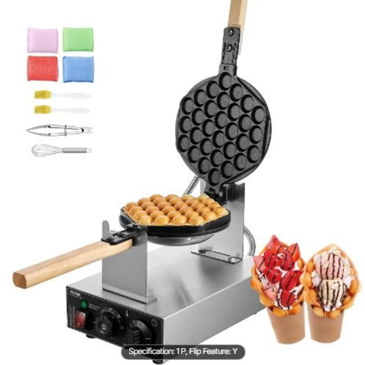 Commercial Bubble Waffle Maker, 1400W Egg - Image 2