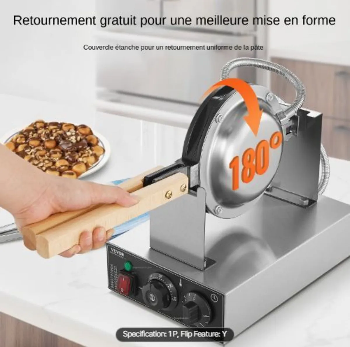 Commercial Bubble Waffle Maker, 1400W Egg - Image 3