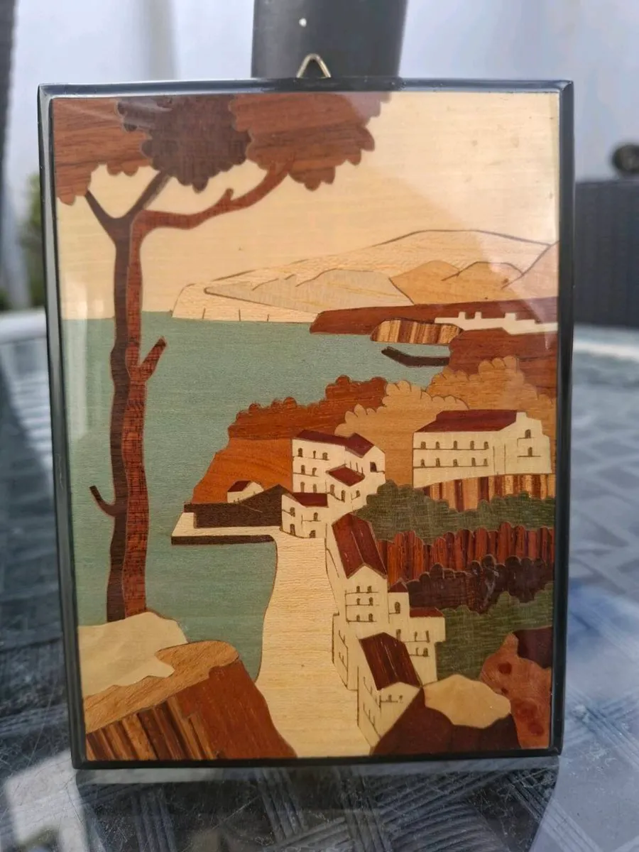 Lovely Vintage Italian Wood Marquetry Artwork - Image 1