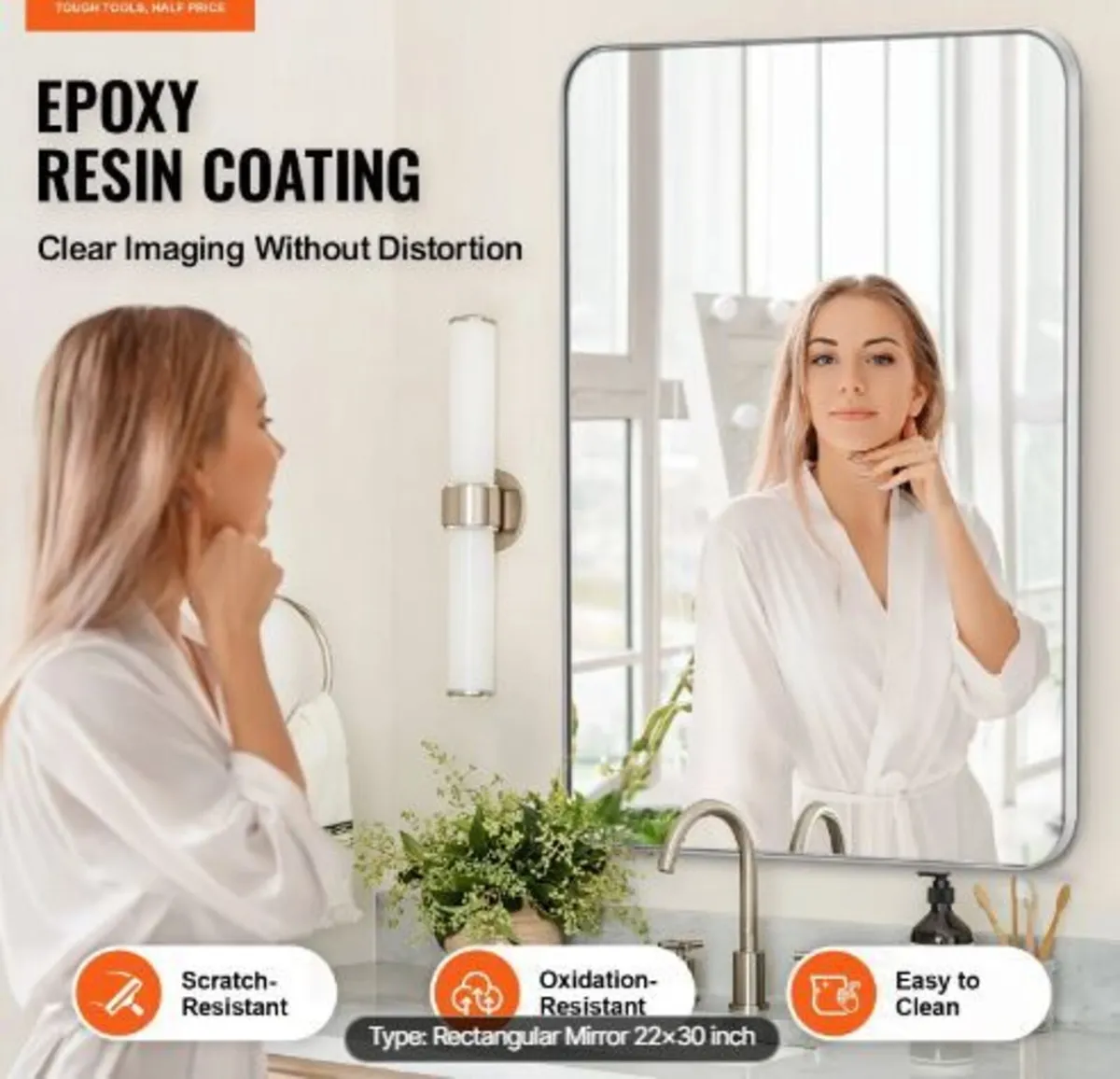 Wall Mounted Makeup Mirror, 0.15" Thick, 22" x 30 - Image 2