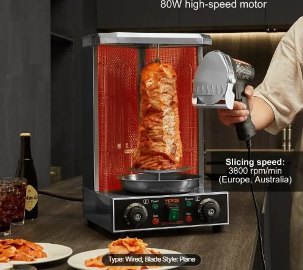 Electric Shawarma Knife, 80W Professional - Image 3