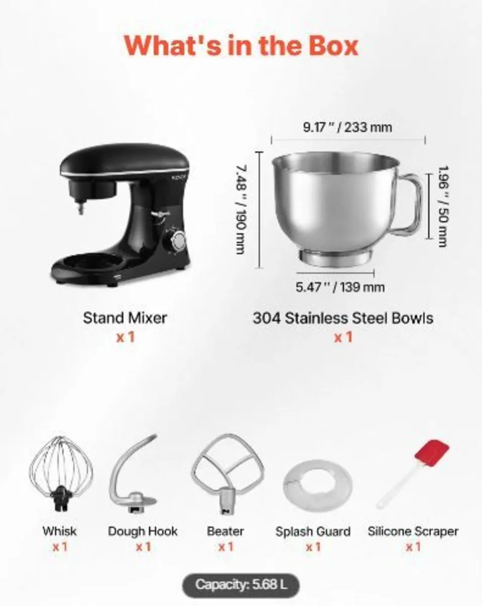 Stand Mixer, 6 QT Dough Mixer, 1400W - Image 4