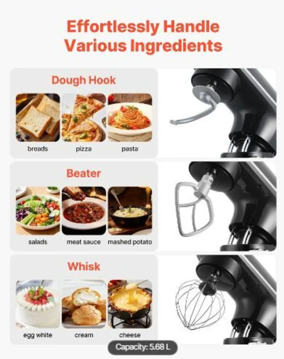Stand Mixer, 6 QT Dough Mixer, 1400W - Image 2