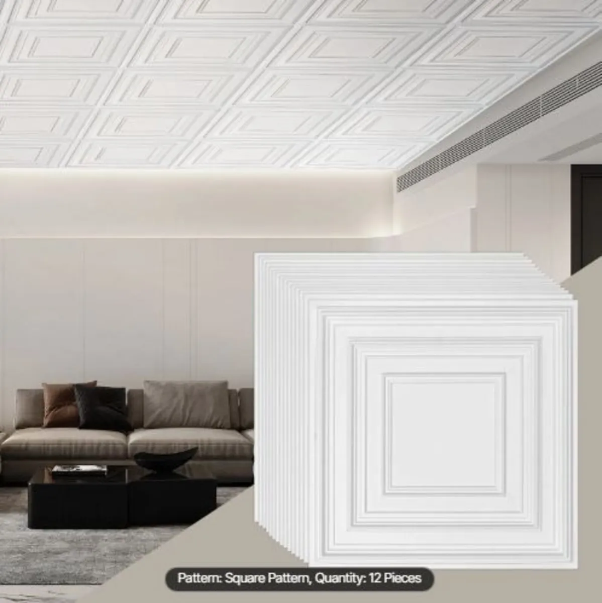 Ceiling Tiles 12-Pack 61 cm x 61 cm PVC - Image 2