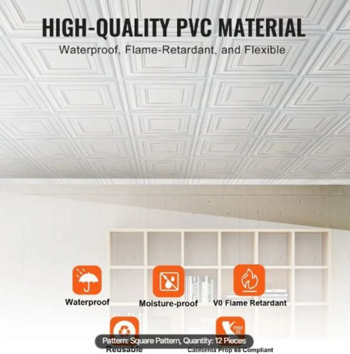 Ceiling Tiles 12-Pack 61 cm x 61 cm PVC - Image 3
