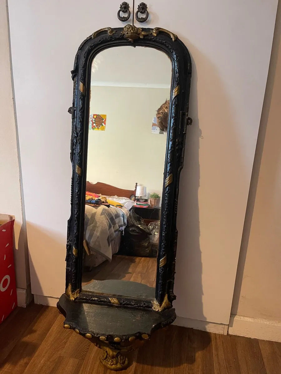 Antique mirror with shelf - Image 1