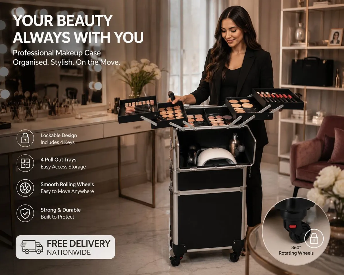 Rolling Makeup Case with Wheels Lockable Beauty Tr - Image 1