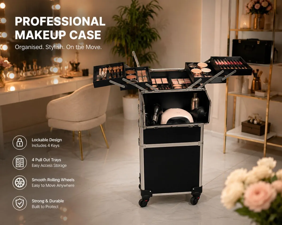 Rolling Makeup Case with Wheels Lockable Beauty Tr - Image 3