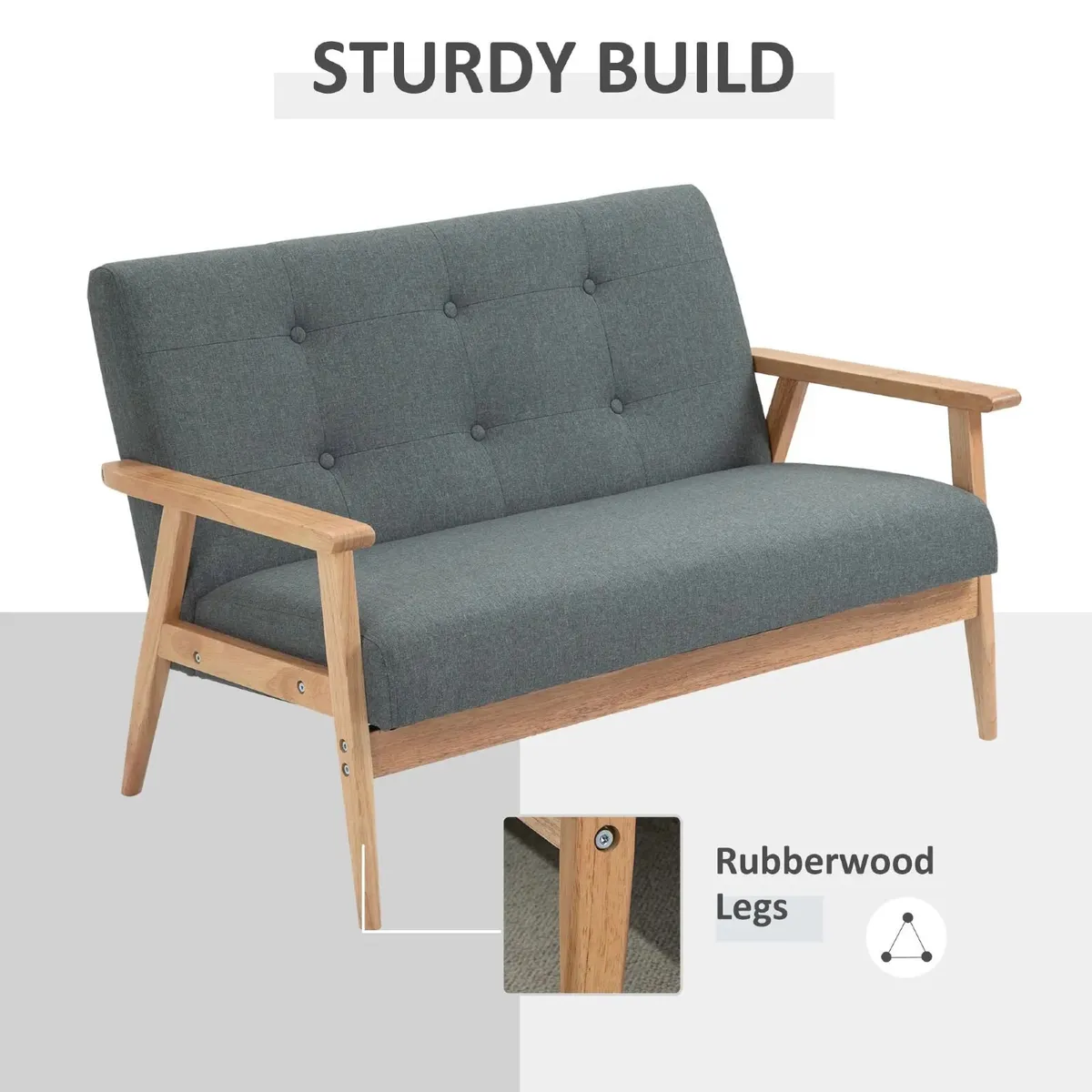 2 Seater Sofa with Armrests and Wood Legs - Image 4