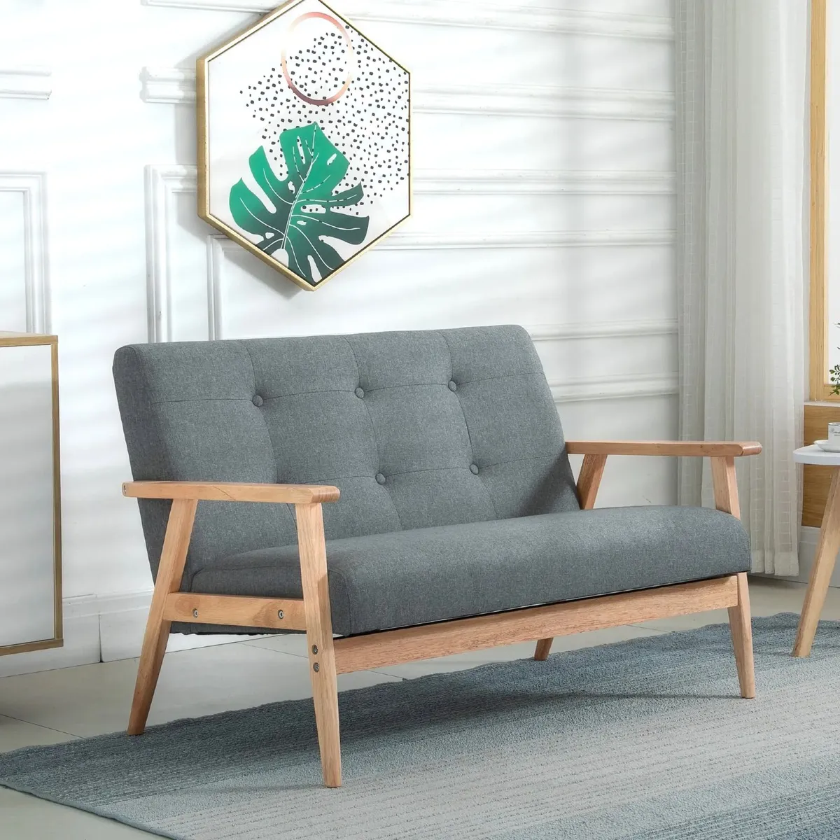 2 Seater Sofa with Armrests and Wood Legs - Image 1