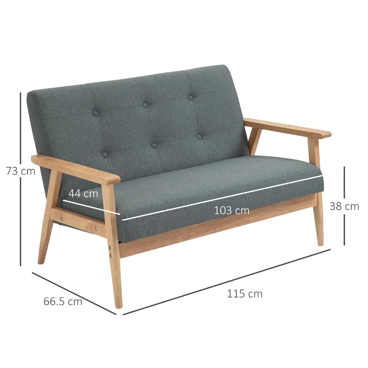 2 Seater Sofa with Armrests and Wood Legs - Image 2