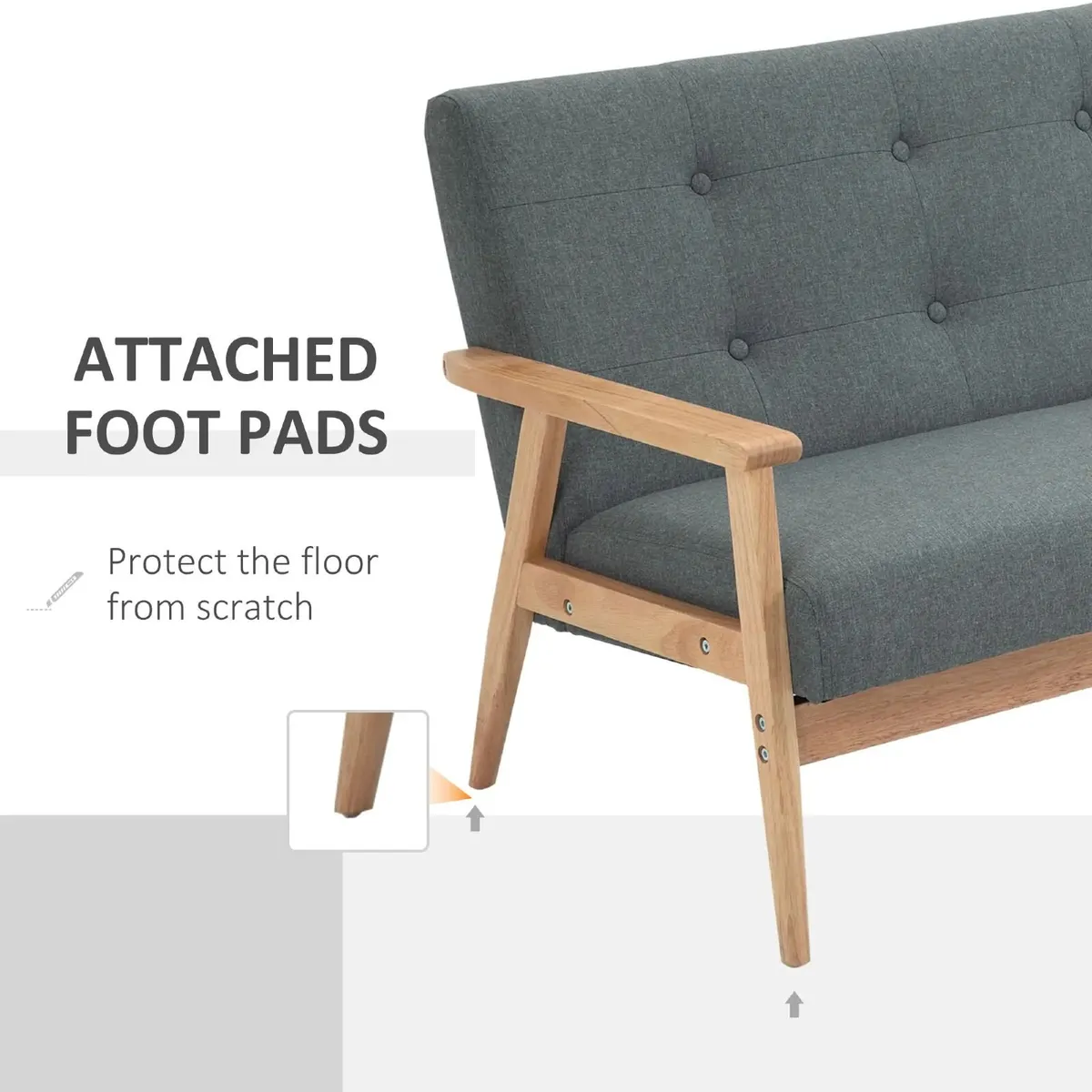 2 Seater Sofa with Armrests and Wood Legs - Image 3