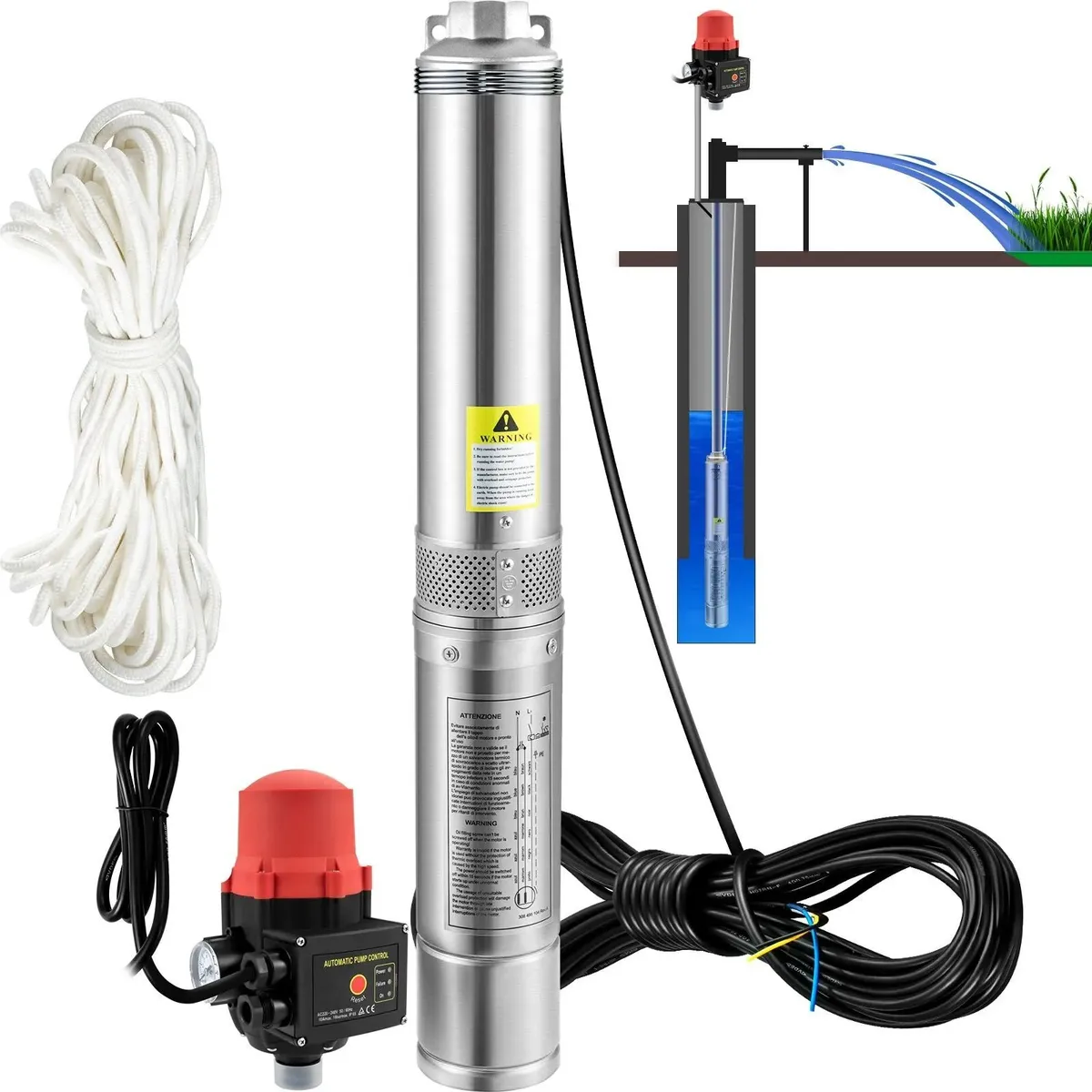 750W Deep Well Submersible Pump 105L Min Flow with - Image 1
