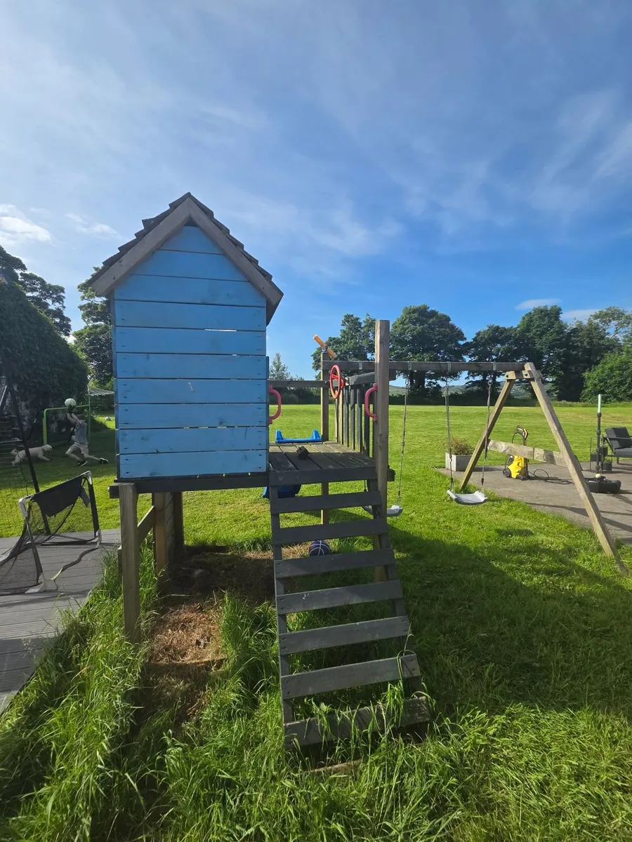 Outdoor Playhouse with Swings, Slide and climbing - Image 3