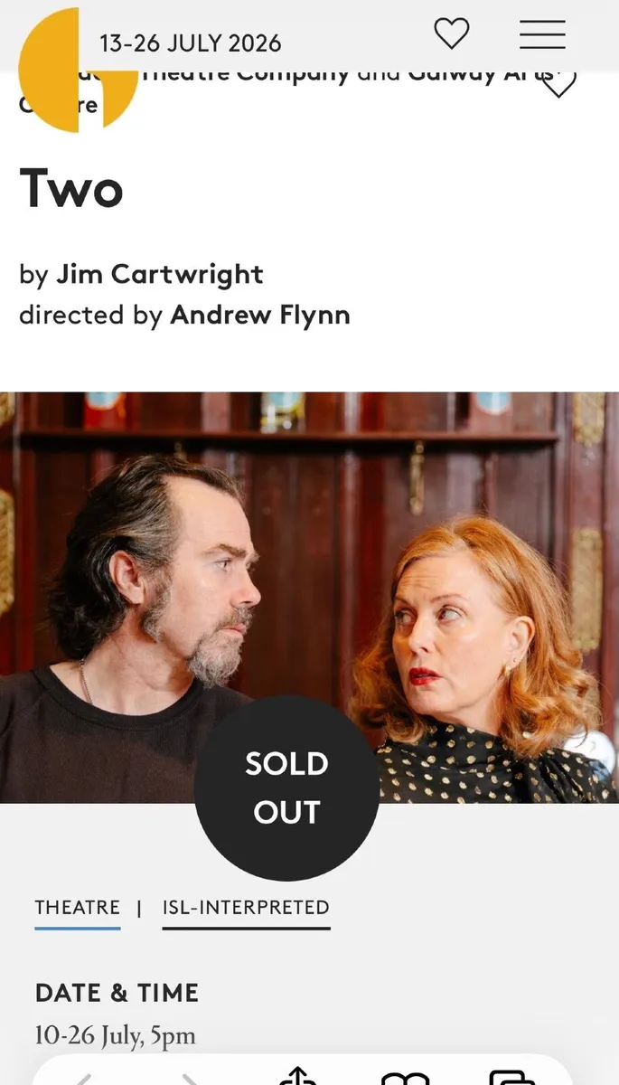Galway Arts Festiva Threatre tickets 'Two' - Image 1