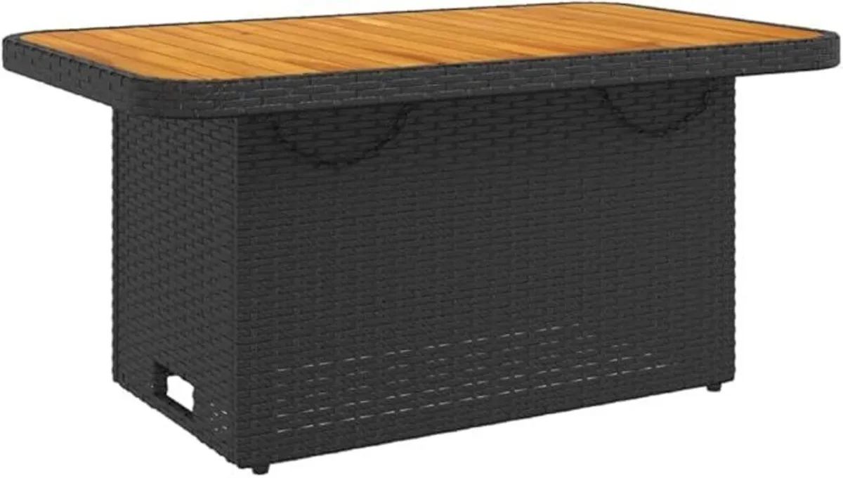 Poly Rattan Garden Table with Adjustable Acacia W - Image 4