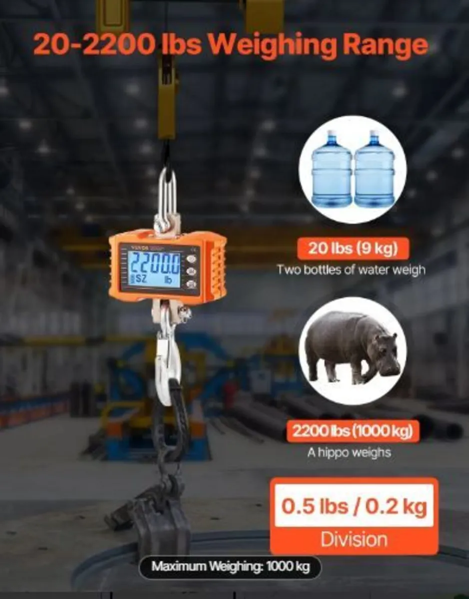 Digital Crane Scale, 2200 lbs/1000 kg - Image 2