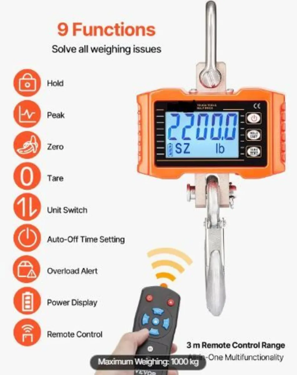 Digital Crane Scale, 2200 lbs/1000 kg - Image 4